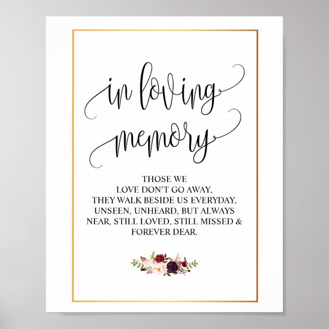 Elegant in loving memory Memorial Funeral Sign (Front)
