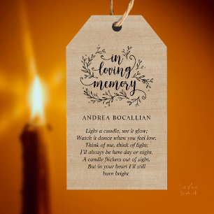 Elegant In Loving Memory Memorial Poem Candle Gift Tags