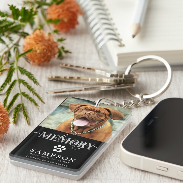 Elegant In Loving Memory Pet Loss Photo Key Ring (Front Right)