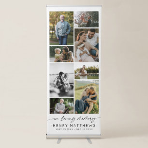 Elegant In Loving Memory Photo Collage Funeral Retractable Banner
