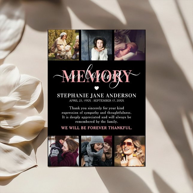 Elegant In Loving Memory Photo Collage Keepsake Thank You Card (Creator Uploaded)