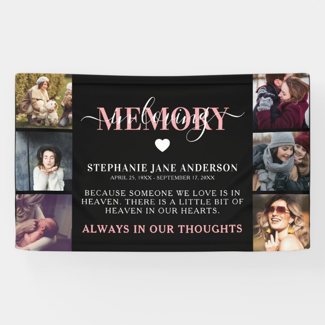 Elegant In Loving Memory Photo Collage Memorial Banner (Horizontal)