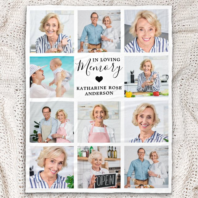 Elegant In Loving Memory Photo Collage Memorial  Fleece Blanket (Creator Uploaded)