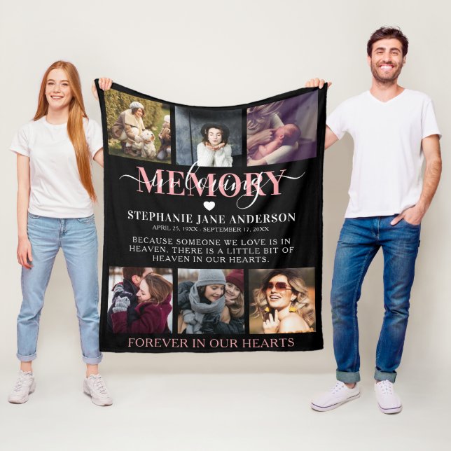 Elegant In Loving Memory Photo Collage Memorial Fleece Blanket (In Situ)