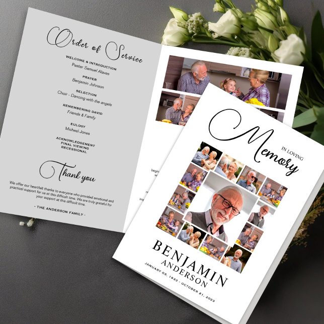 Elegant In Loving Memory Photo Funeral Program  Flyer (obituary template,funeral program,order of service,celebration of life,funeral booklet,funeral cards)