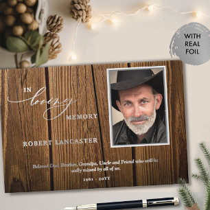 Elegant In Loving Memory Rustic Wood Photo Funeral Guest Book