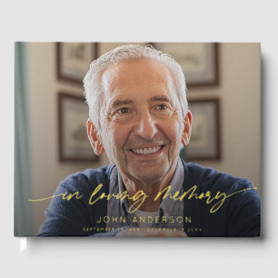 Elegant In Loving Memory Script Photo Funeral Guest Book