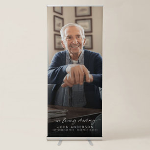 Elegant In Loving Memory Script Photo Funeral Retractable Banner