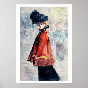 Elegant in red cape painting by Henry Somm Poster