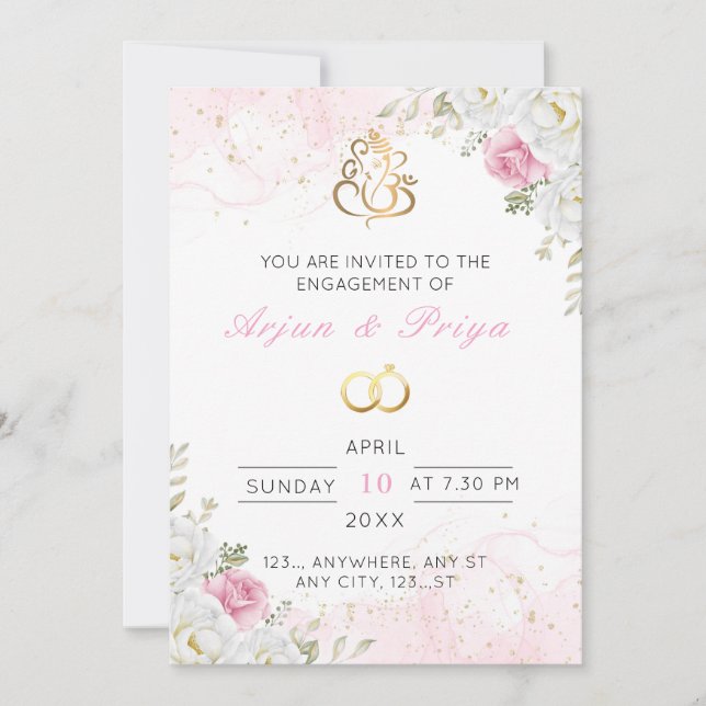 Elegant Indian Floral Engagement Invitation (Front)