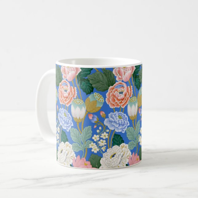 Elegant Indian Floral Peony Pattern Coffee Mug (Front Left)
