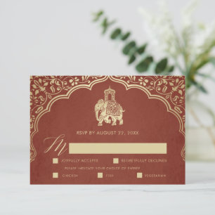 Elegant Indian Ganesha Wedding RSVP Card Gold