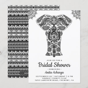 Elegant Indian Henna Elephant Bridal Shower Invite
