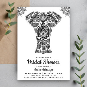 Elegant Indian Henna Elephant Bridal Shower Invite