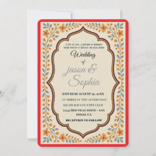 Elegant Indian-Inspired Floral Wedding Invitation