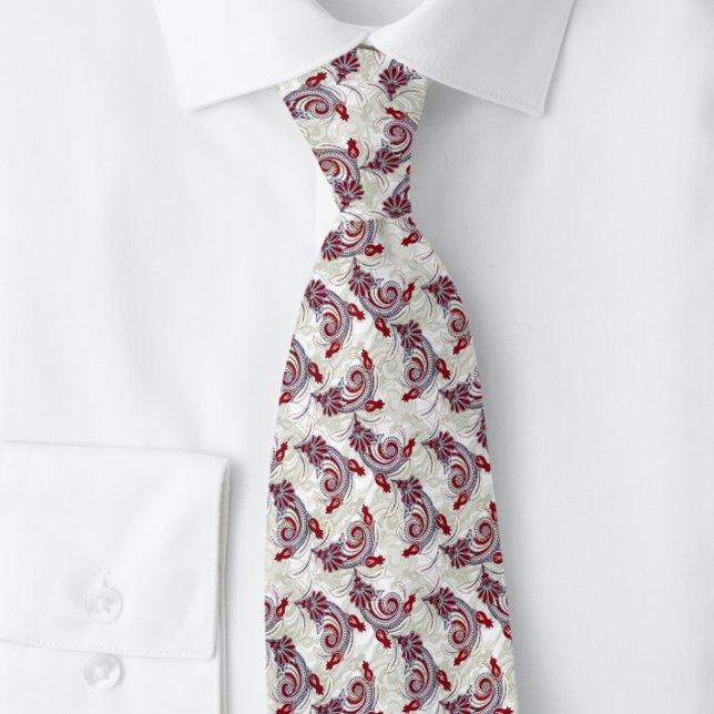 Elegant Indian Paisley Grey Cherry Red |  Neck Tie (Creator Uploaded)