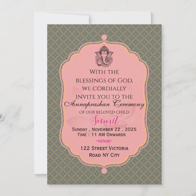 Elegant Indian Rice Feeding Ceremony Invitation (Front)