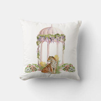Elegant Indian Tiger Aesthetic Botanical Print Cushion