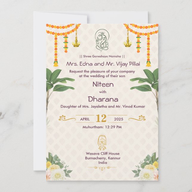 Elegant Indian Wedding Invitation  (Front)