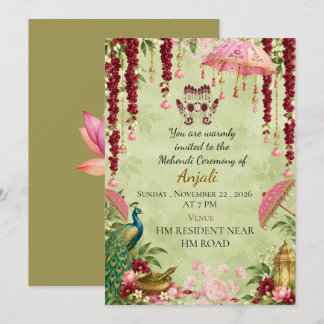Elegant Indian Wedding Mehendi Ceremony Invitation