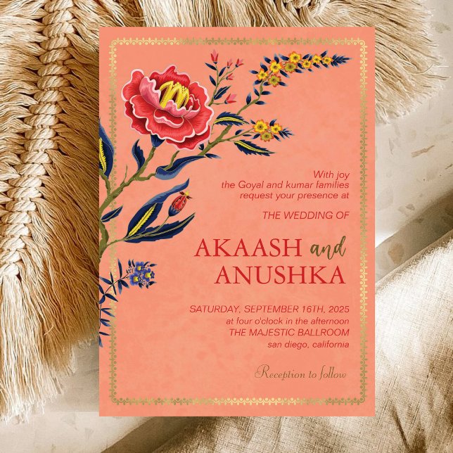 Elegant Indian Wildflower Blush Pink Wedding Invitation (Creator Uploaded)