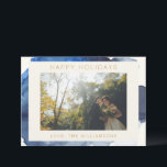 Elegant Indigo Abstract Watercolor Couple Photo Holiday Card<br><div class="desc">Elegant Abstract Watercolor in Indigo Navy Blue Custom Photo Holiday Card</div>