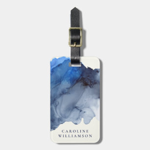 Elegant Indigo Abstract Watercolor Personalised  Luggage Tag