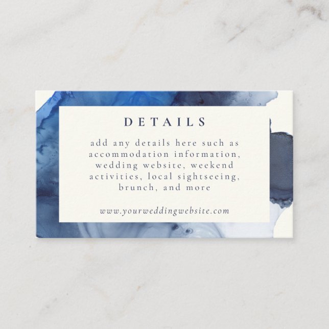 Elegant Indigo Abstract Watercolor Wedding Details Enclosure Card (Front)