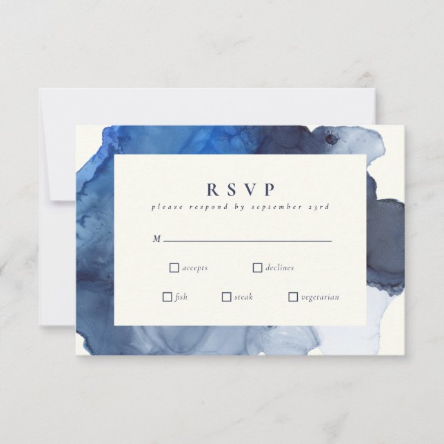 Elegant Indigo Abstract Watercolor Wedding Meal  RSVP Card (Front)