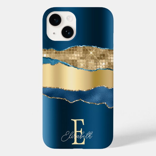 Elegant Indigo Blue Agate Gold Sequins  Case-Mate iPhone Case (Back)