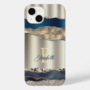 Elegant Indigo Blue Agate Sequins Case-Mate iPhone 14 Case