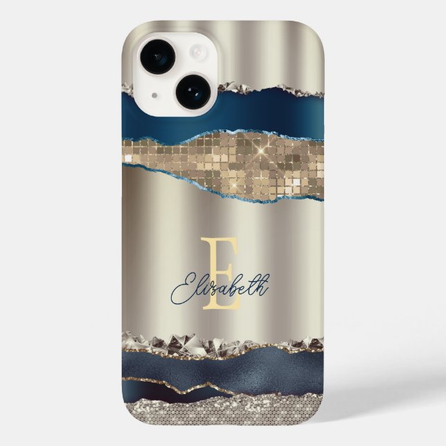 Elegant Indigo Blue Agate Sequins  Case-Mate iPhone Case (Back)