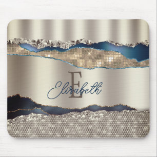 Elegant Indigo Blue Agate Sequins Mouse Mat