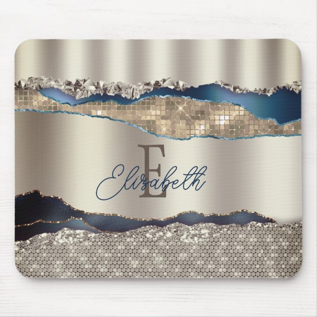 Elegant Indigo Blue Agate Sequins  Mouse Mat (Front)