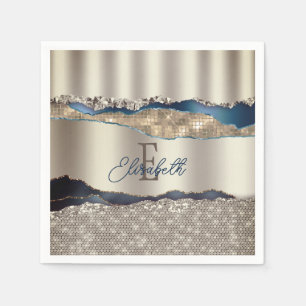 Elegant Indigo Blue Agate Sequins  Napkin