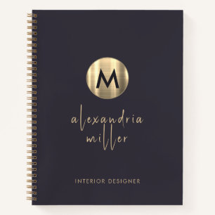 Elegant Indigo Blue Gold Monogram Notebook