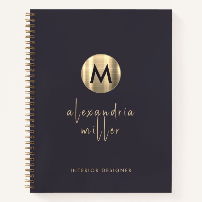 Elegant Indigo Blue Gold Monogram Notebook (Front)