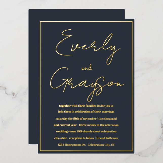 Elegant Indigo Blue & Gold Wedding     (Front/Back)