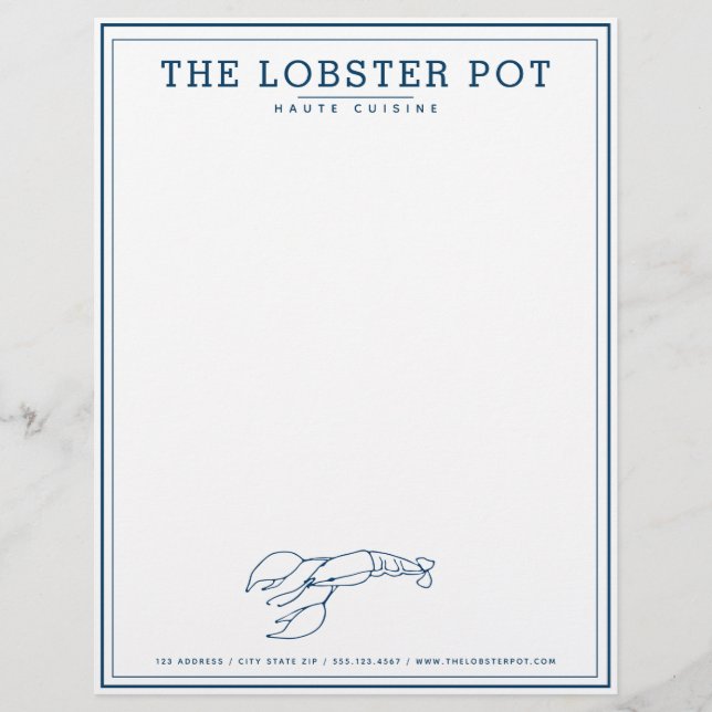 Elegant Indigo Blue Lobster / Seafood Restaurant Custom Letterhead (Front)
