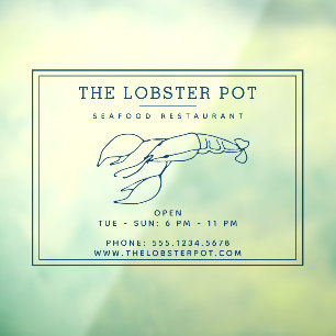 Elegant Indigo Blue Lobster / Seafood Restaurant Window Cling