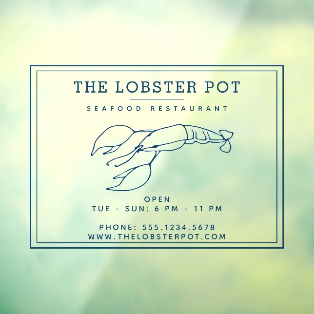 Elegant Indigo Blue Lobster / Seafood Restaurant Window Cling (Sheet 3)