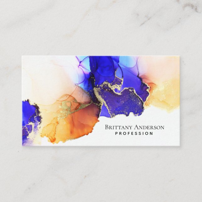 Elegant Indigo Blue Orange Gold Business Card (Front)