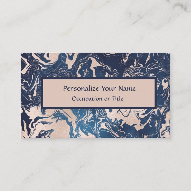 Elegant Indigo Blue Pink Cream Marble Pattern Business Card (Front)