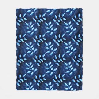 Elegant Indigo Blue Plant Pattern Fleece Blanket