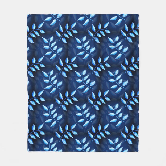 Elegant Indigo Blue Plant Pattern Fleece Blanket (Front)