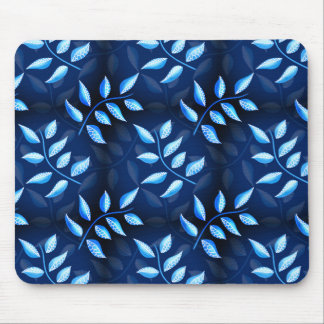 Elegant Indigo Blue Plant Pattern Mouse Mat