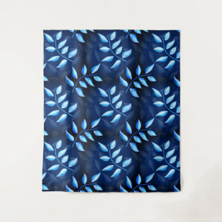 Elegant Indigo Blue Plant Pattern Tapestry