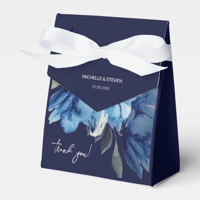 Elegant Indigo Blue Watercolor Art Favour Box (Front Side)
