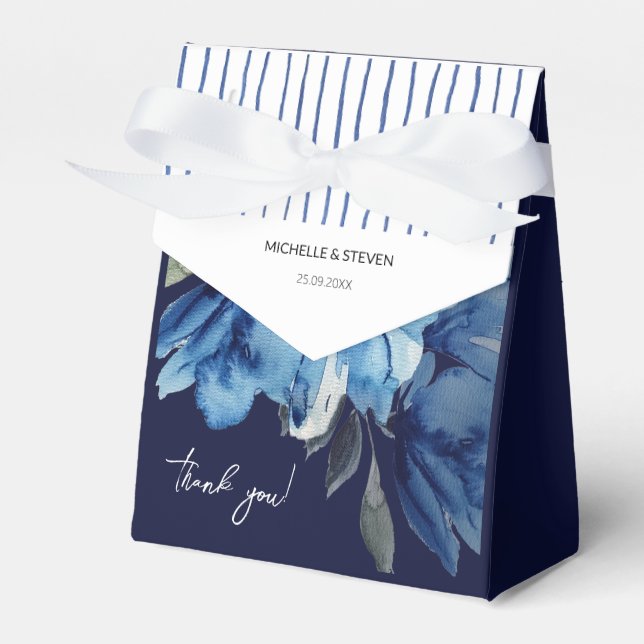 Elegant Indigo Blue Watercolor Art Favour Box (Front Side)
