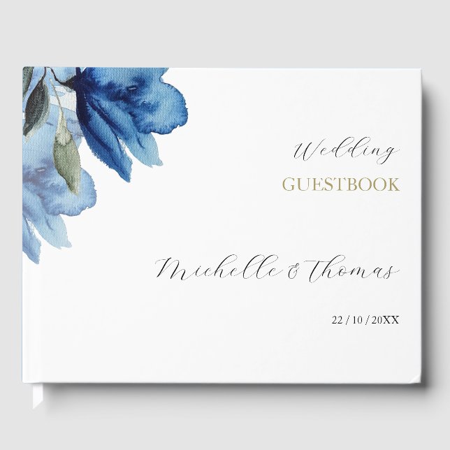 Elegant Indigo Blue Watercolor Art Guest Book (Front)